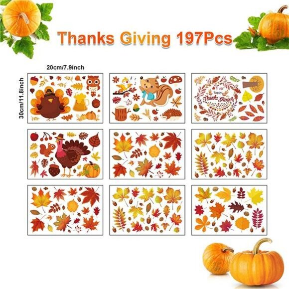 197 Pcs Fall Décor Leaves Window Clings -Fall Decorations for Home - Picture 7 of 7